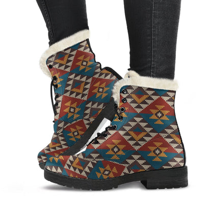 Knit Aztec Tribal Faux Fur Leather Boots