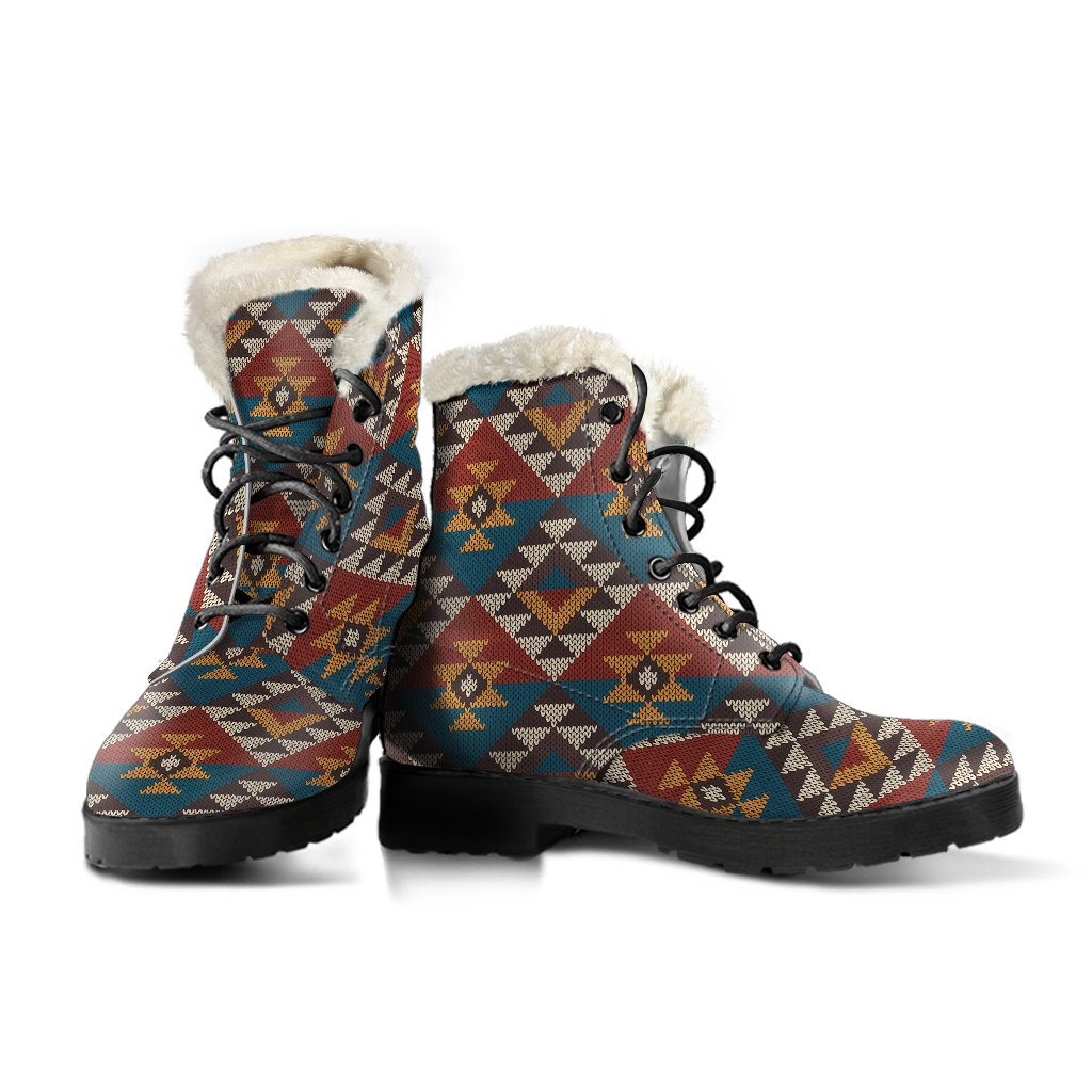 Knit Aztec Tribal Faux Fur Leather Boots