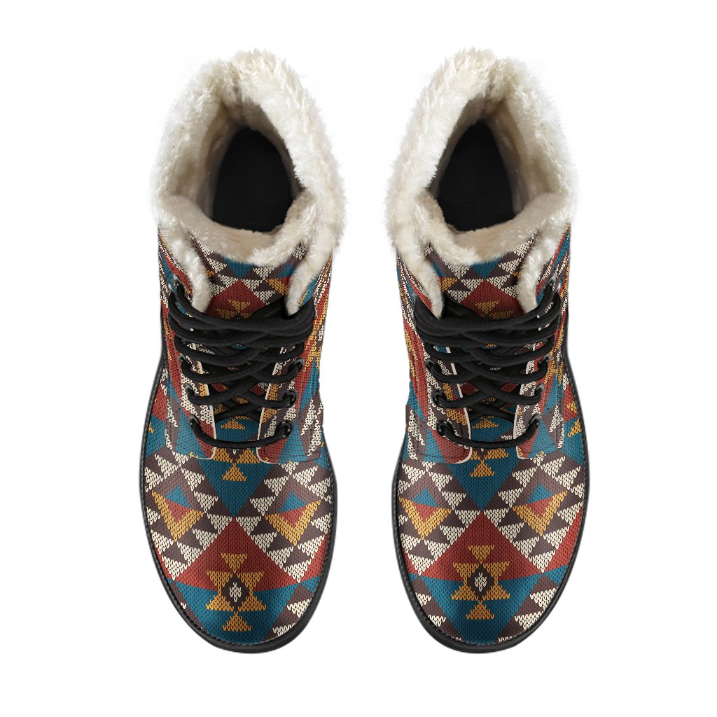 Knit Aztec Tribal Faux Fur Leather Boots