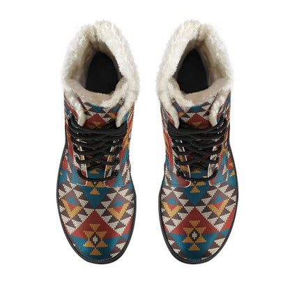 Knit Aztec Tribal Faux Fur Leather Boots