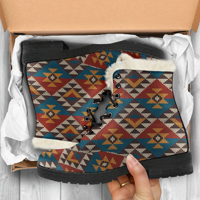 Knit Aztec Tribal Faux Fur Leather Boots