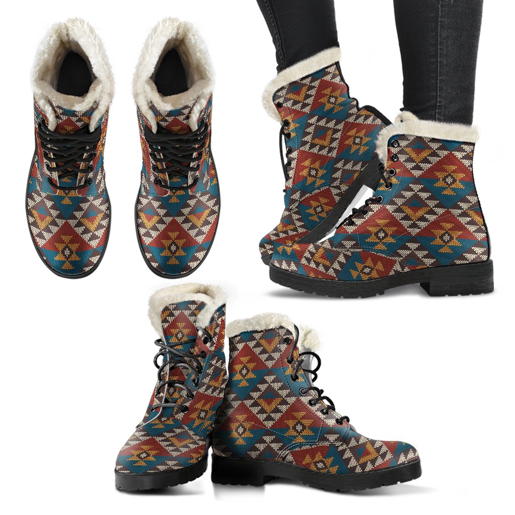 Knit Aztec Tribal Faux Fur Leather Boots