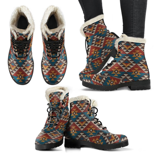 Knit Aztec Tribal Faux Fur Leather Boots