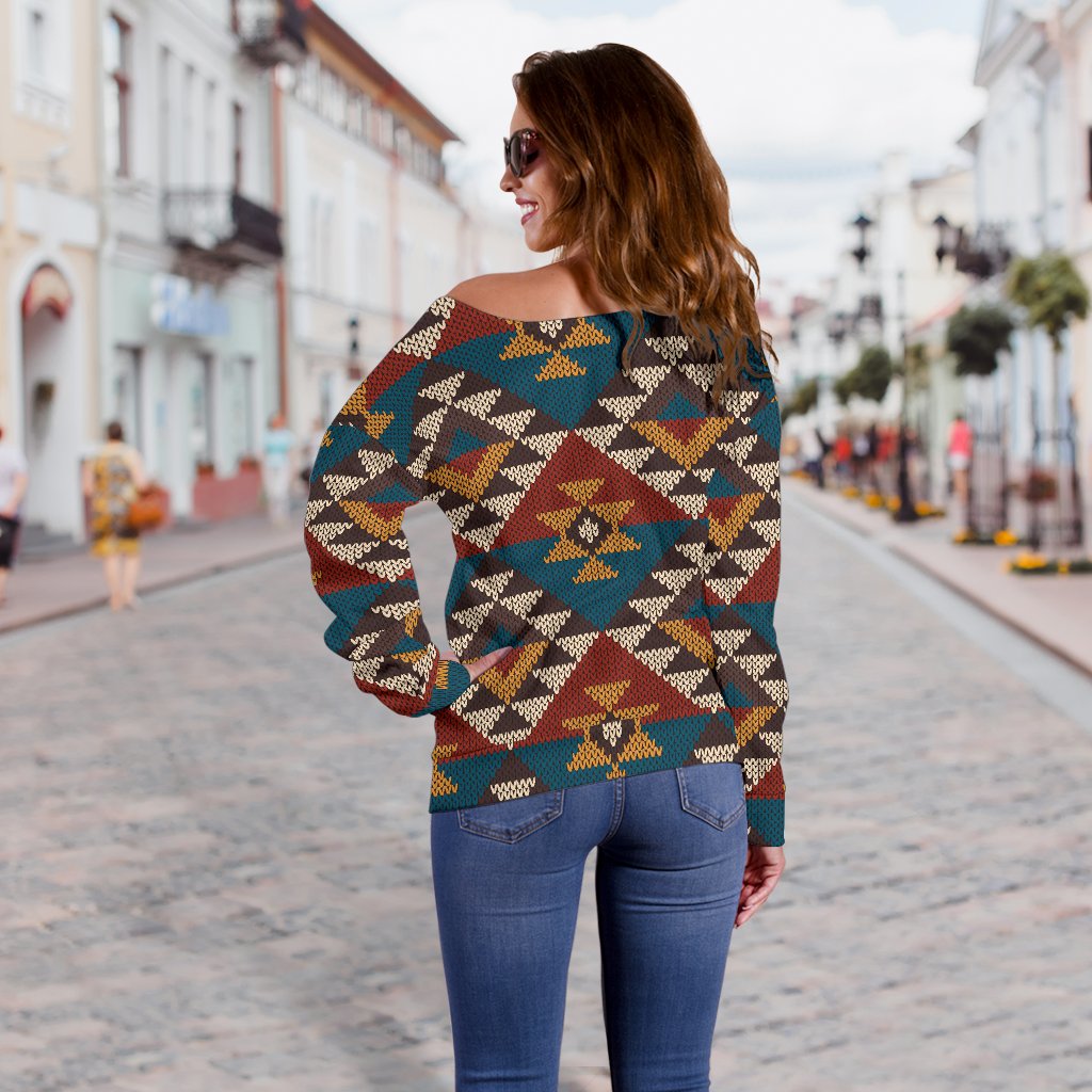 Knit Aztec Tribal Off Shoulder Sweatshirt
