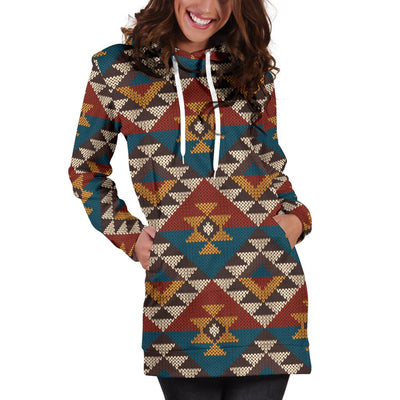 Knit Aztec Tribal Women Hoodie Dress