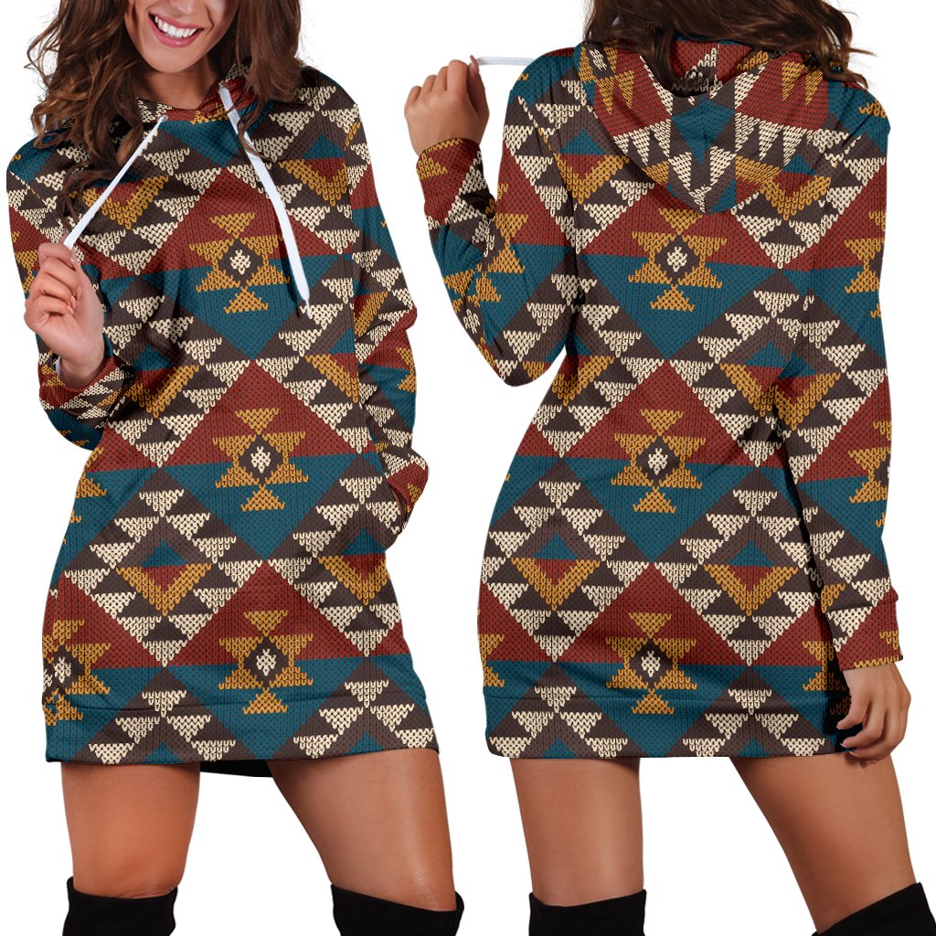 Knit Aztec Tribal Women Hoodie Dress