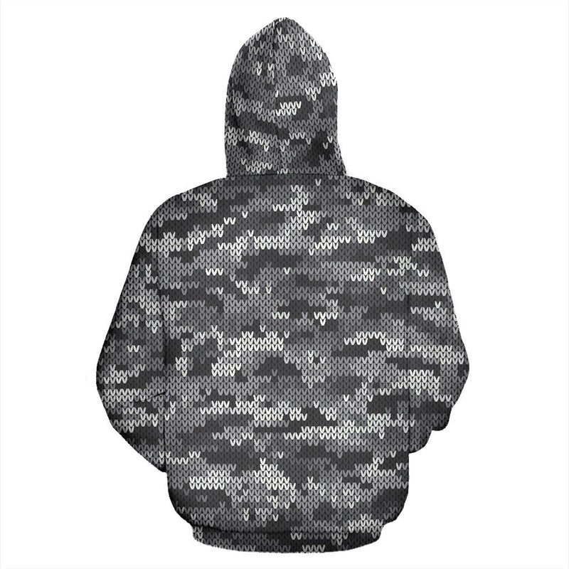 Knit Black White Camo Camouflage Print All Over Print Hoodie