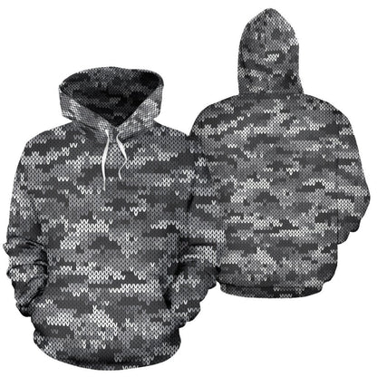 Knit Black White Camo Camouflage Print All Over Print Hoodie