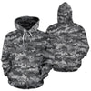 Knit Black White Camo Camouflage Print All Over Zip Up Hoodie