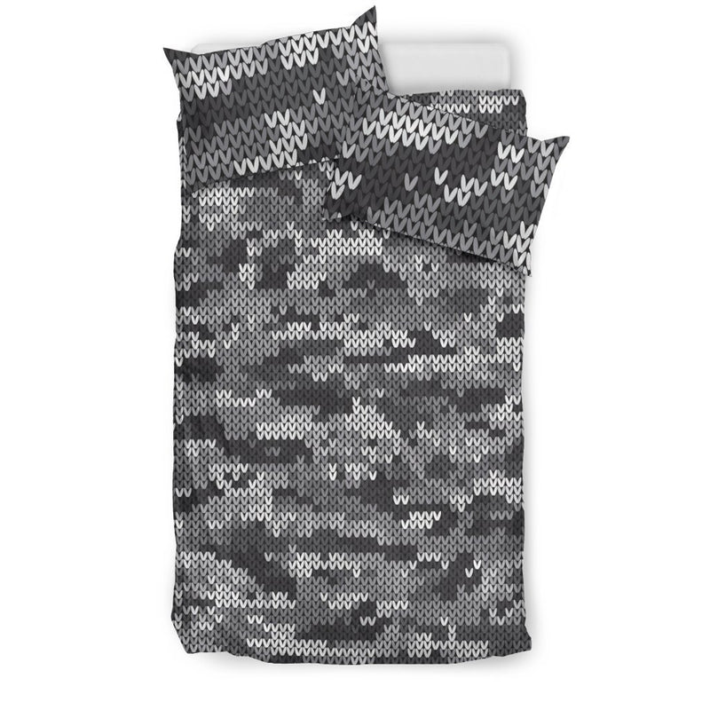 Knit Black White Camo Camouflage Print Duvet Cover Bedding Set