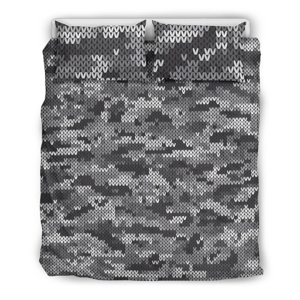 Knit Black White Camo Camouflage Print Duvet Cover Bedding Set