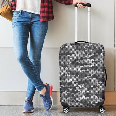 Knit Black White Camo Camouflage Print Luggage Cover Protector