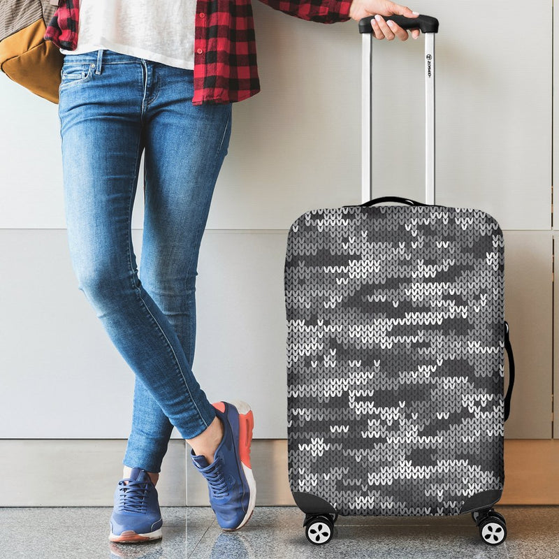 Knit Black White Camo Camouflage Print Luggage Cover Protector