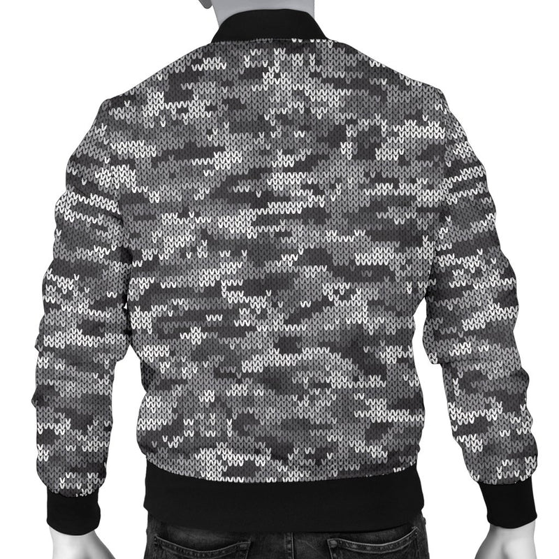 Knit Black White Camo Print Men Casual Bomber Jacket