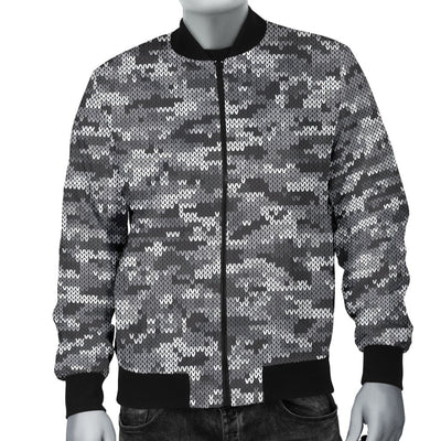 Knit Black White Camo Print Men Casual Bomber Jacket