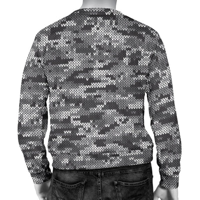 Knit Black White Camo Print Men Crewneck Sweatshirt