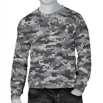 Knit Black White Camo Print Men Crewneck Sweatshirt