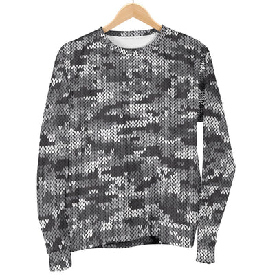 Knit Black White Camo Print Men Crewneck Sweatshirt