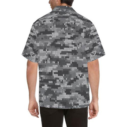 Knit Black White Camo Print Men Hawaiian Shirt