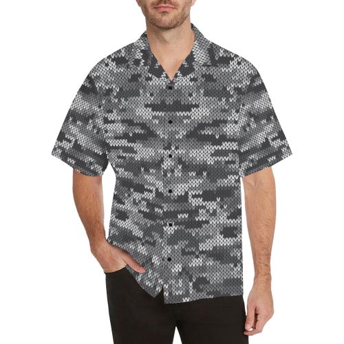 Knit Black White Camo Print Men Hawaiian Shirt