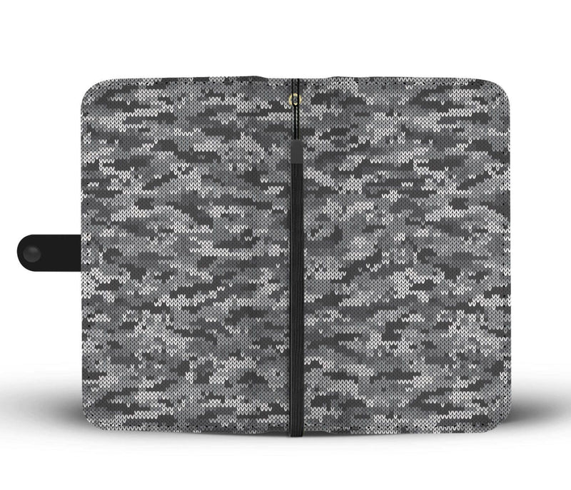 Knit Black White Camo Camouflage Print Wallet Phone Case