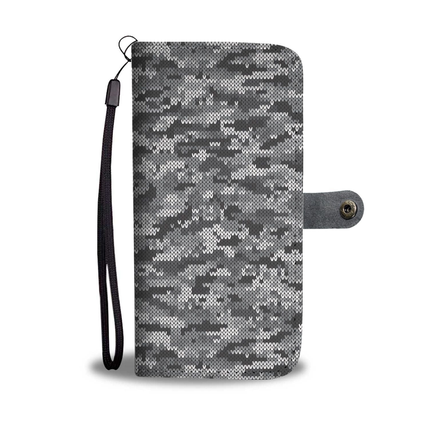 Knit Black White Camo Camouflage Print Wallet Phone Case