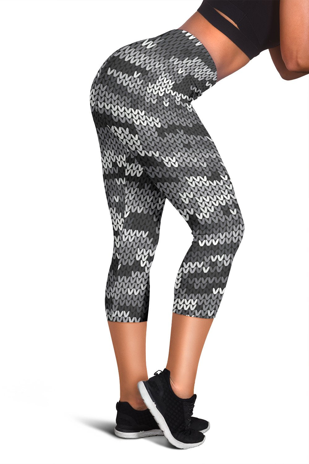 Knit Black White Camo Print Women Capris