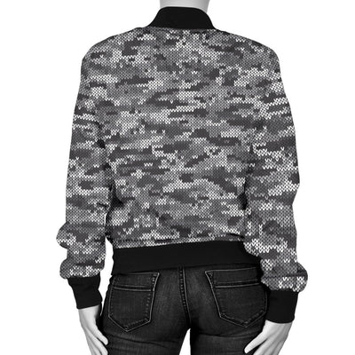 Knit Black White Camo Print Women Casual Bomber Jacket