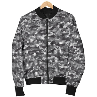 Knit Black White Camo Print Women Casual Bomber Jacket