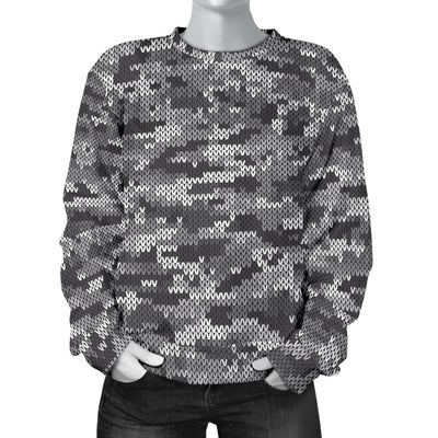 Knit Black White Camo Print Women Crewneck Sweatshirt