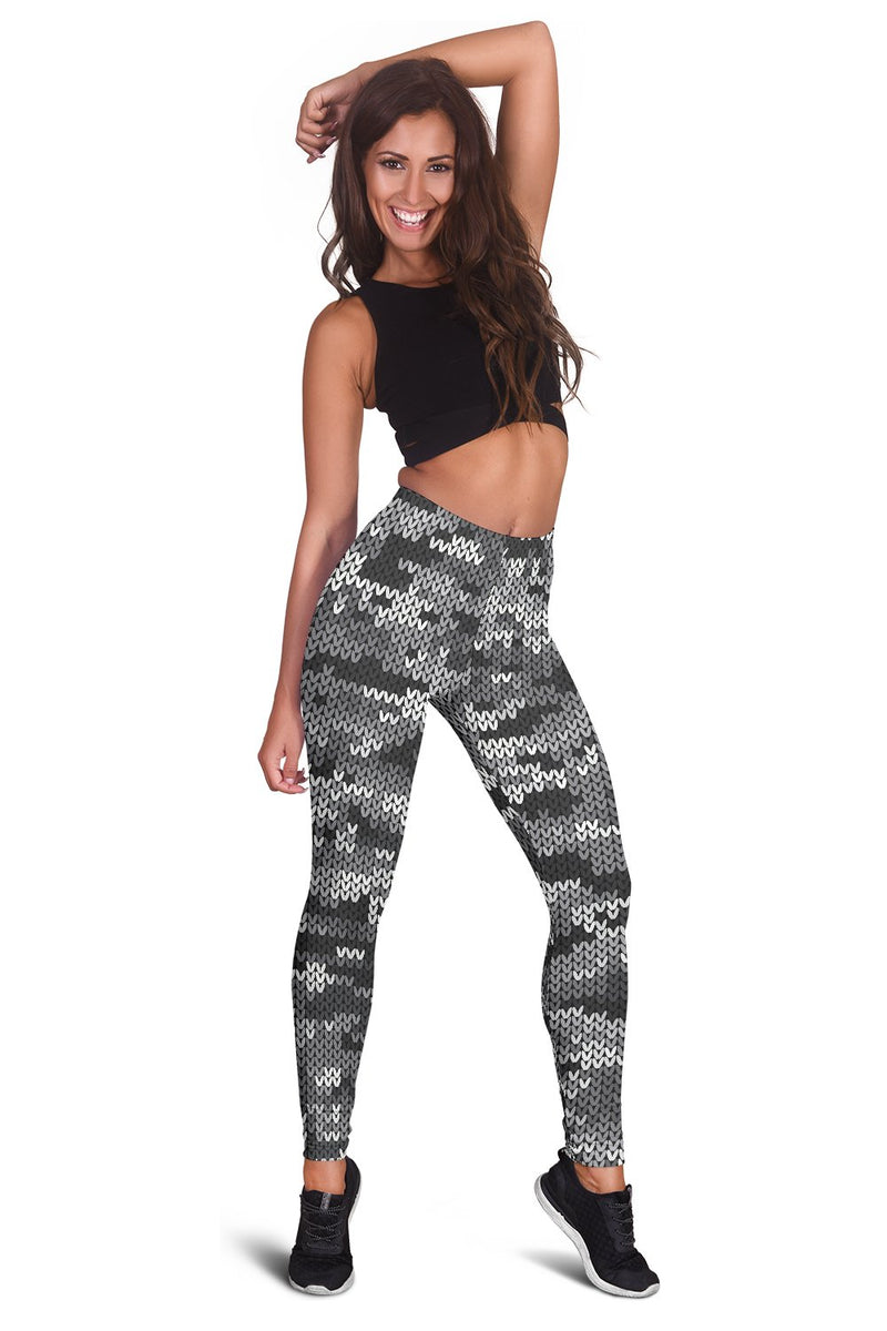 Knit Black White Camo Print Women Leggings