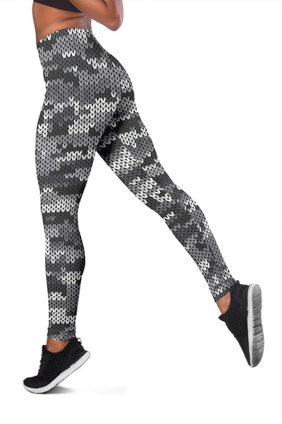 Knit Black White Camo Print Women Leggings