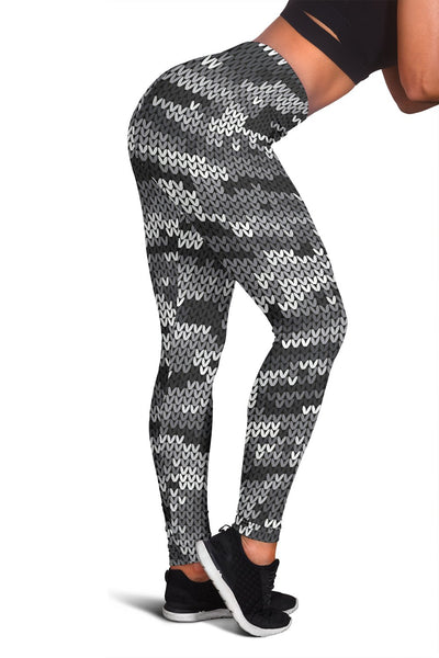 Knit Black White Camo Print Women Leggings