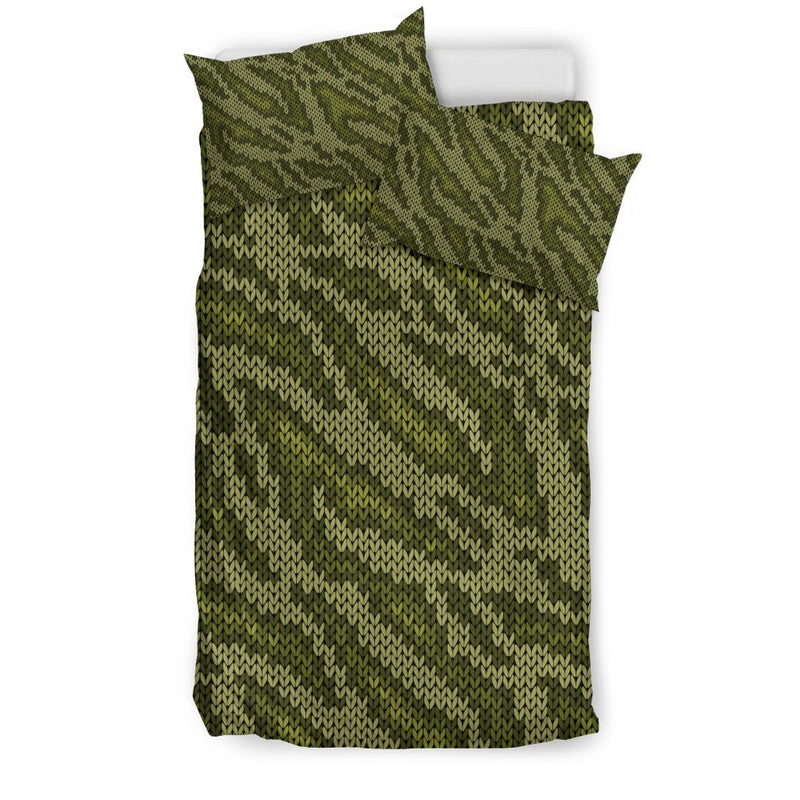 Knit Green Camo Camouflage Print Duvet Cover Bedding Set