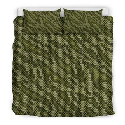 Knit Green Camo Camouflage Print Duvet Cover Bedding Set