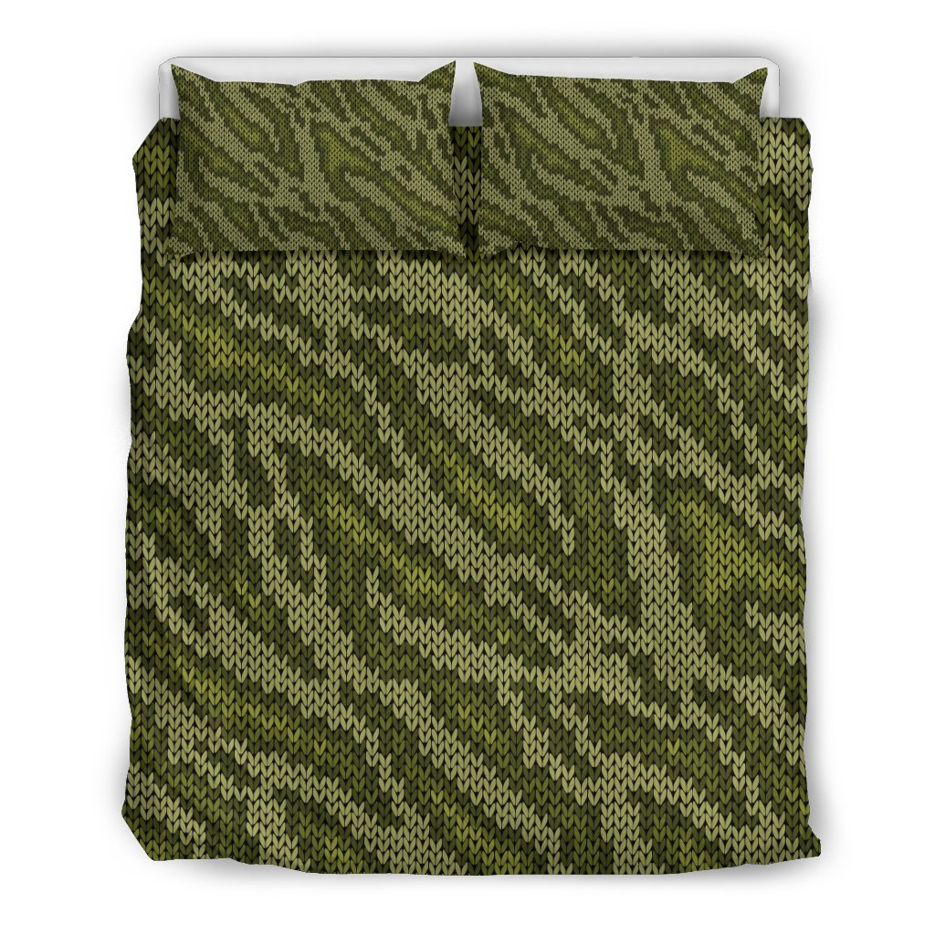 Knit Green Camo Camouflage Print Duvet Cover Bedding Set