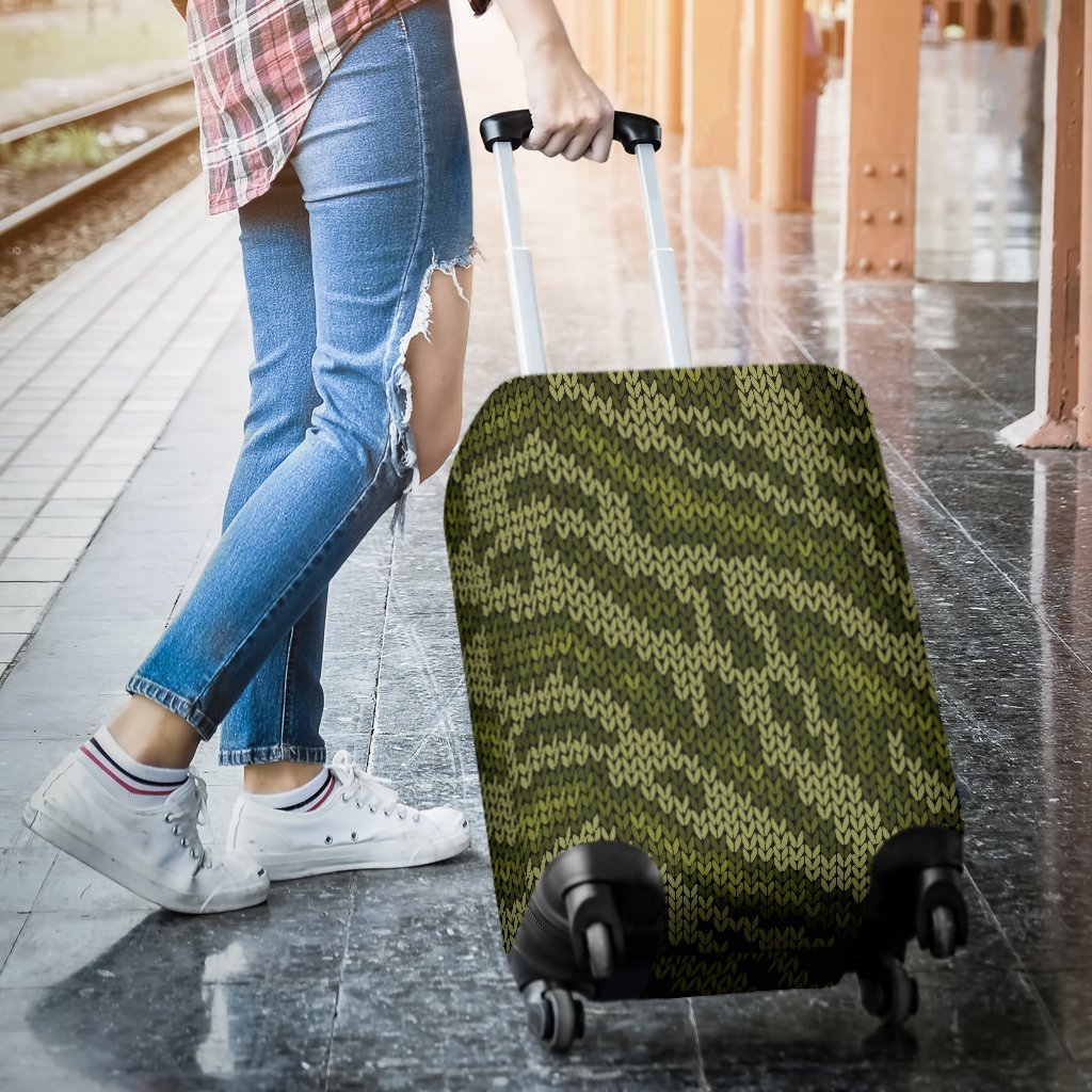 Knit Green Camo Camouflage Print Luggage Cover Protector