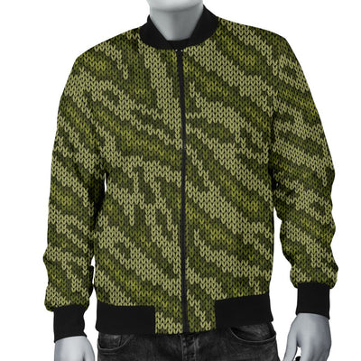 Knit Green Camo Print Men Casual Bomber Jacket