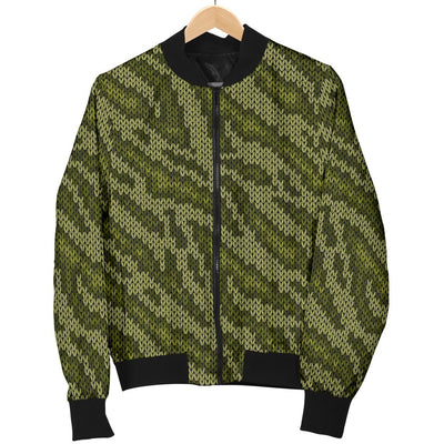 Knit Green Camo Print Men Casual Bomber Jacket