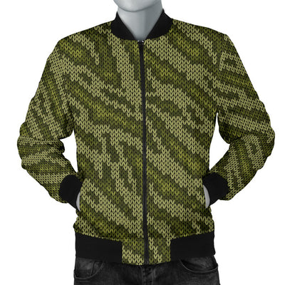 Knit Green Camo Print Men Casual Bomber Jacket