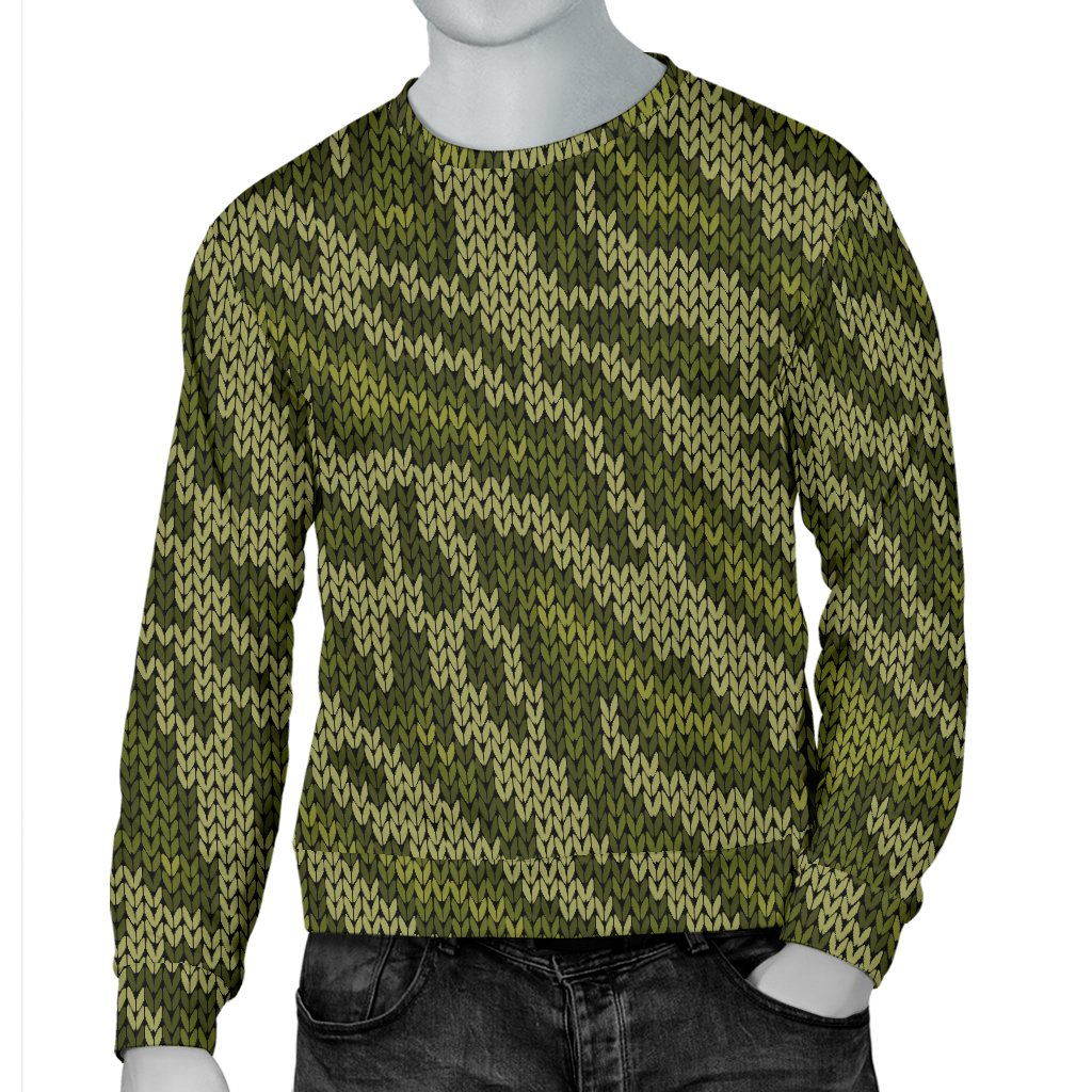 Knit Green Camo Print Men Crewneck Sweatshirt