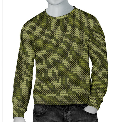 Knit Green Camo Print Men Crewneck Sweatshirt