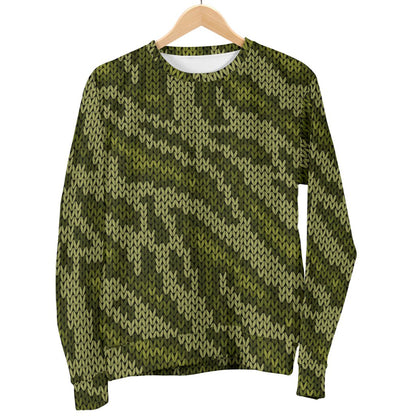 Knit Green Camo Print Men Crewneck Sweatshirt