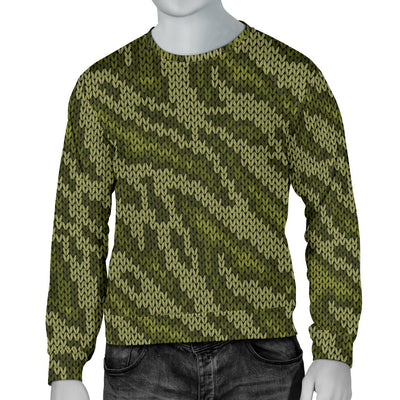 Knit Green Camo Print Men Crewneck Sweatshirt