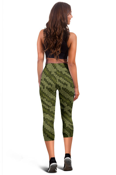 Knit Green Camo Print Women Capris