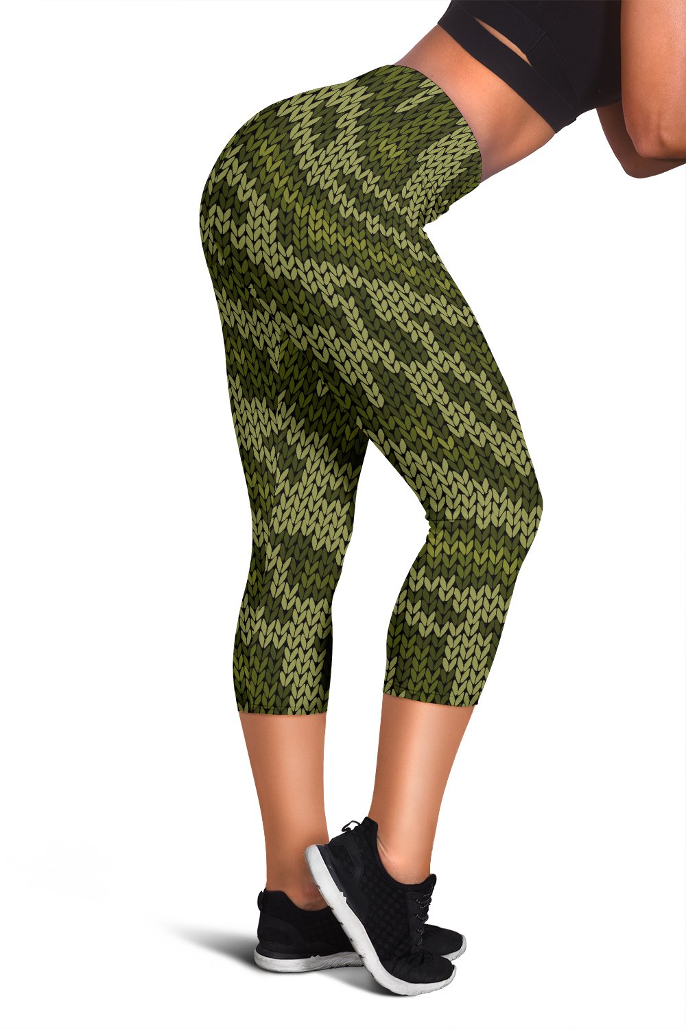 Knit Green Camo Print Women Capris