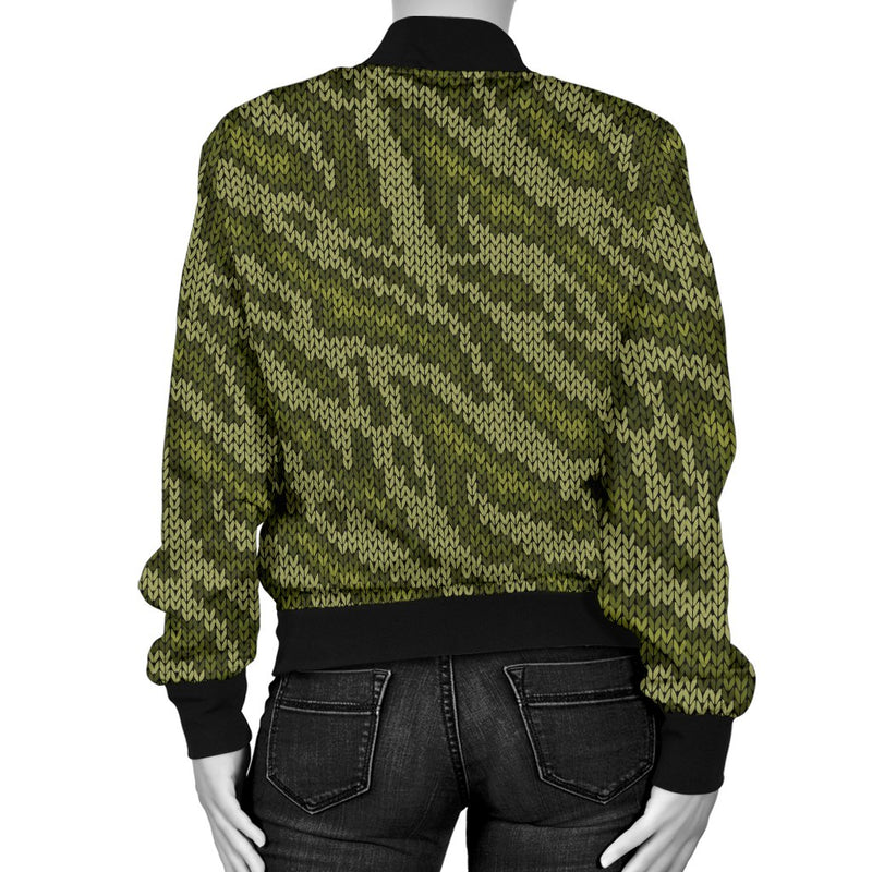 Knit Green Camo Print Women Casual Bomber Jacket