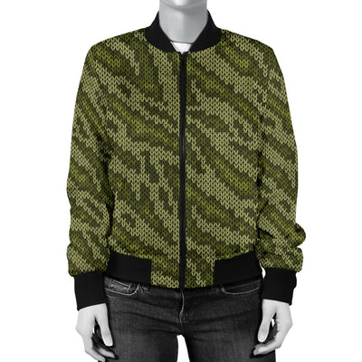 Knit Green Camo Print Women Casual Bomber Jacket