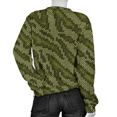 Knit Green Camo Print Women Crewneck Sweatshirt