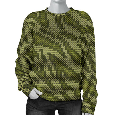 Knit Green Camo Print Women Crewneck Sweatshirt